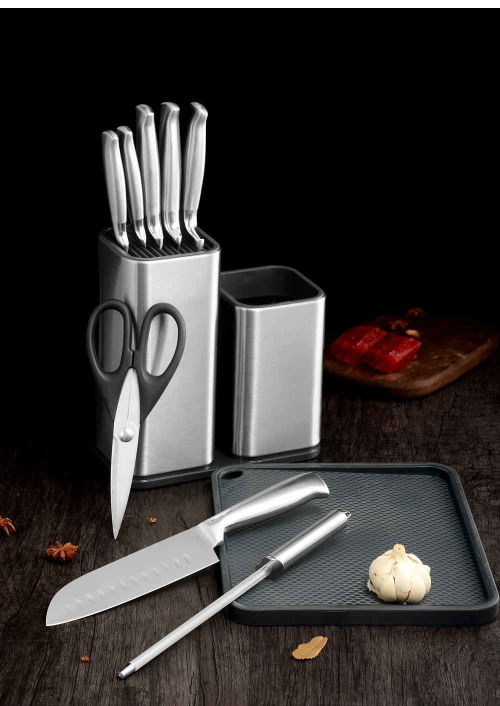 XYj Новинка 304, держатель для ножей из нержавеющей стали, многофункциональная стойка для ножей, металлический блок для ножей, кухонный инструмент для повара