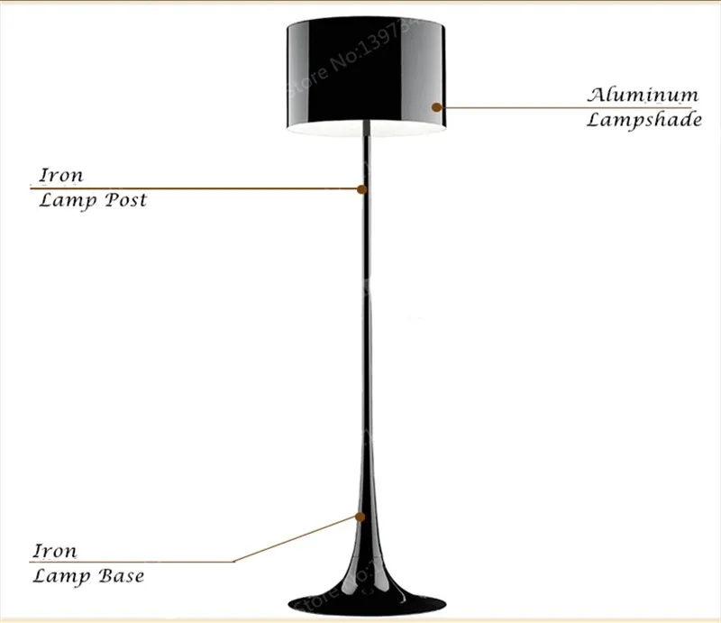 Dia.39cm H170cm белая/черная Современная кованая напольная железная лампа для гостиной, настольная лампа, алюминиевый светодиодный светильник для офиса, спальни, дома, FL-11