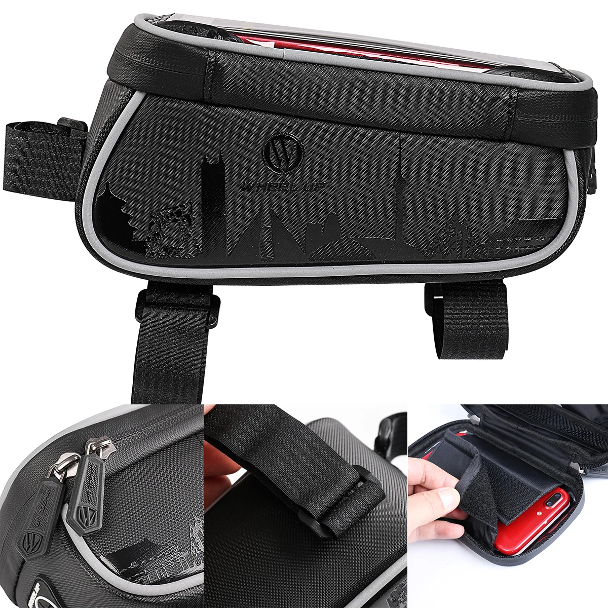 Waterproof MTB Cycling Frame Front Bag Bicycle Phone Holder Storage Bags Double Zip Bicycle Frame Bag