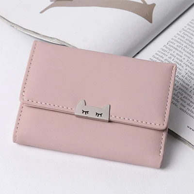 Женский мини-кошелек с мультяшным котом, студенческий мини-кошелек на застежке, кошелек в Корейском стиле с металлическим зажимом, держатель для кредитных карт, Шикарный кошелек - Цвет: Pink