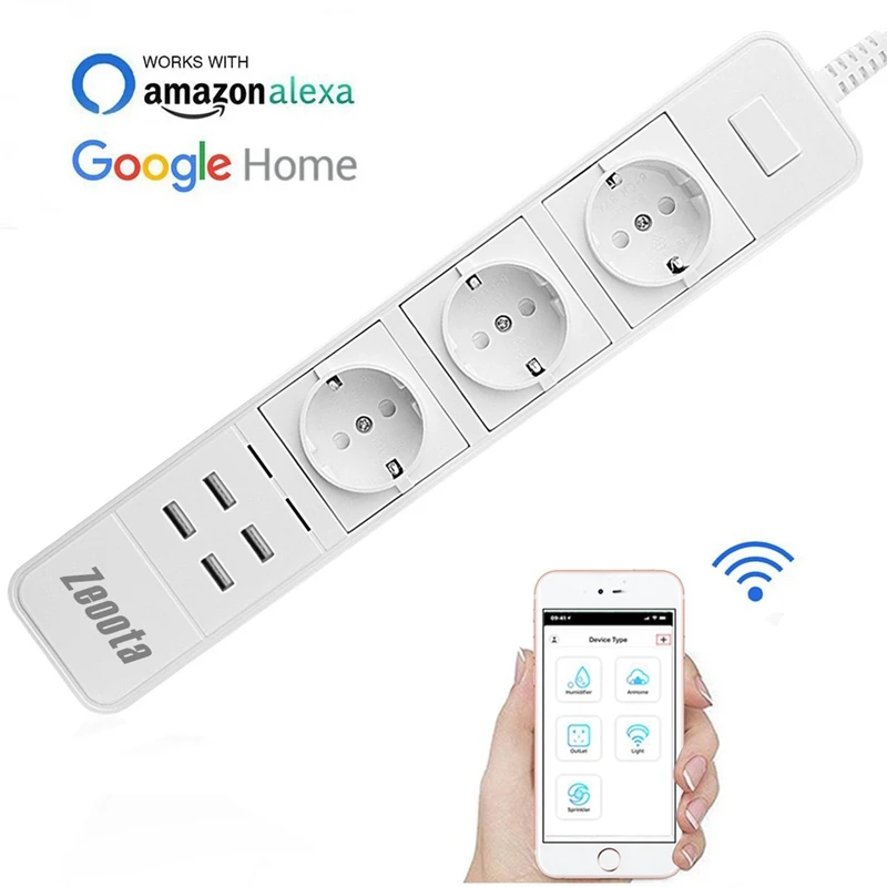 

New Smart Wifi Power Strip Surge Protector 3 Power Sockets 4 USB Port Voice Control for Amazon Echo Alexa's Google Home Timer
