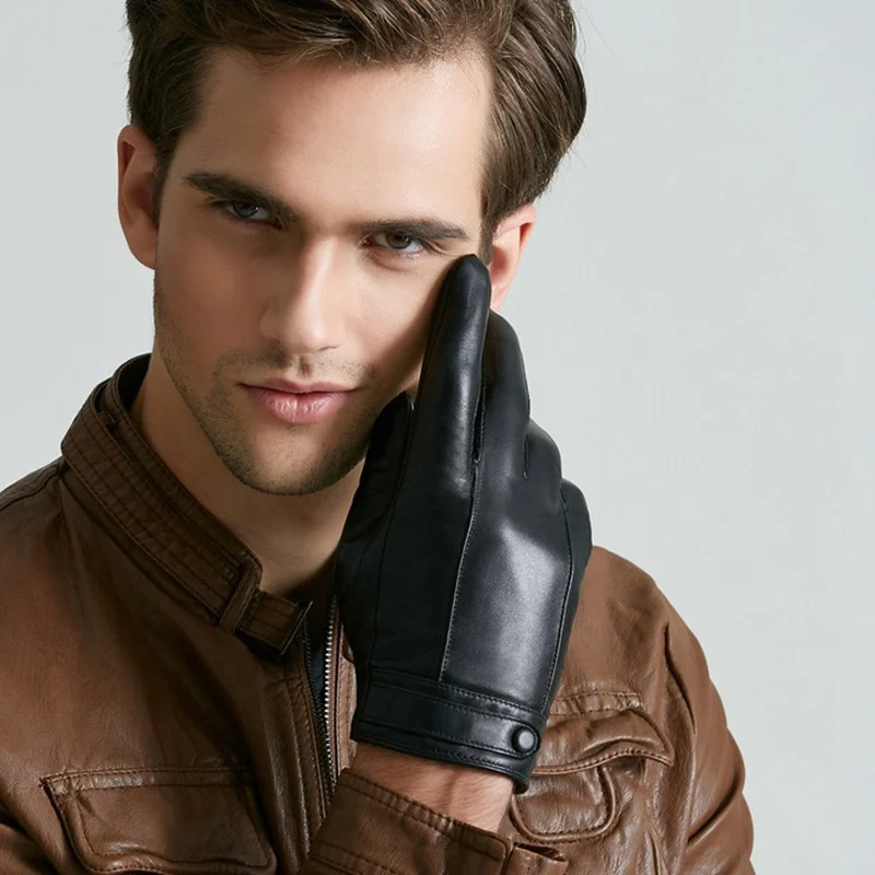 Mens Gloves Genuine Leather Touch Screen Gloves Warm Winter Mens
