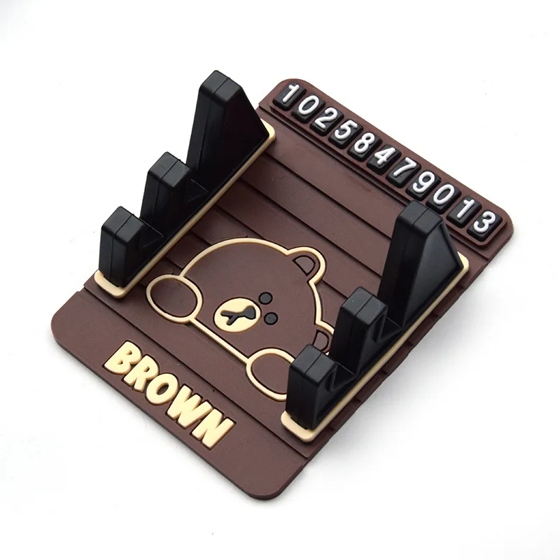 brown JOORMOM мультипликационный держатель для мобильного телефона, стойка с временным номерная табличка для парковки, многофункциональный автомобильный Противоскользящий коврик, gps коврик - Название цвета: brown