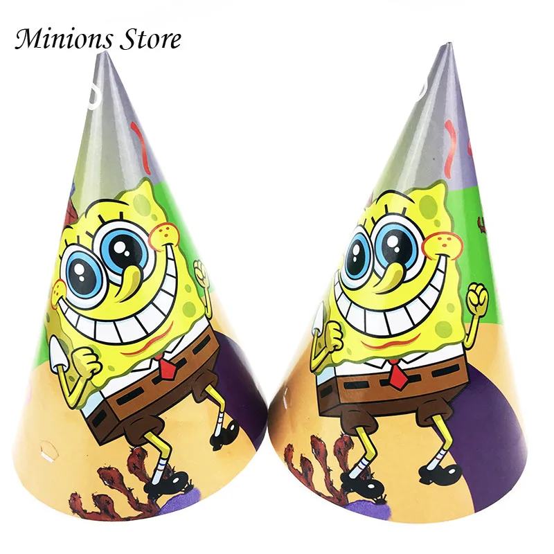 6pcs/lot Sponge Bob Cartoon Hats Birthday Paper Hats Kids Party Caps Sponge Bob Theme Happy