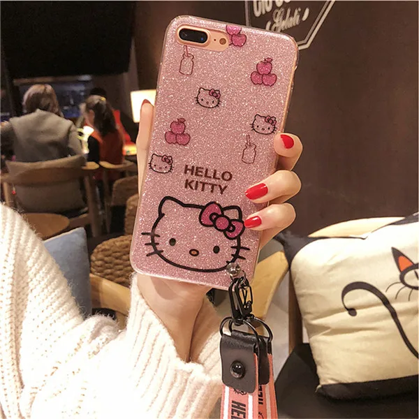 Милый мультяшный чехол для телефона hello kitty для iPhone XS Max XR, жесткий чехол для iPhone 11 Pro Max для iPhone 8 Plus 7 6 6 S Plus KT, пленка - Цвет: KT Case And strap