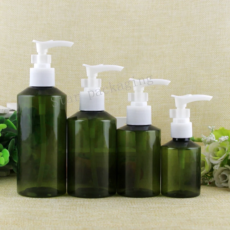 

20pcs 150ml 200ml Empty Deep green Portable Refillable Bottles Plastic Press Bottles Pump Bottle Make Up Shower gel Liquid Soap
