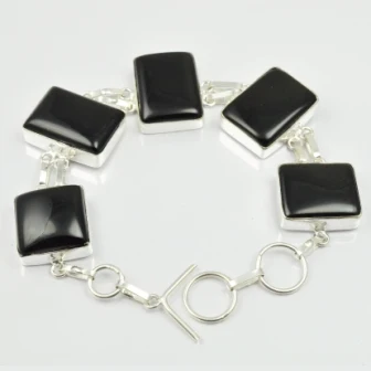 

Black Onyx Bracelet Silver Overlay over Copper , 23 cm, B2226