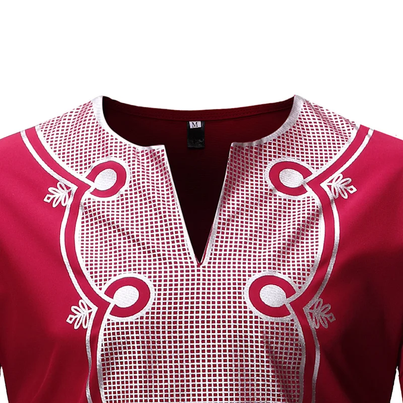 Мужская красная африканская Дашики Печать платье рубашки бренд длинный рукав африканская одежда Хип Хоп Уличная Camisa Social Masculina