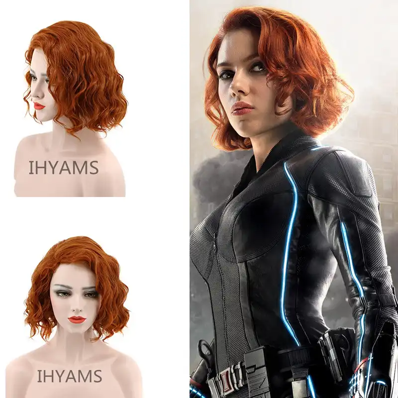 The Avengers Black Widow Natasha Romanoff Short Orange Curly