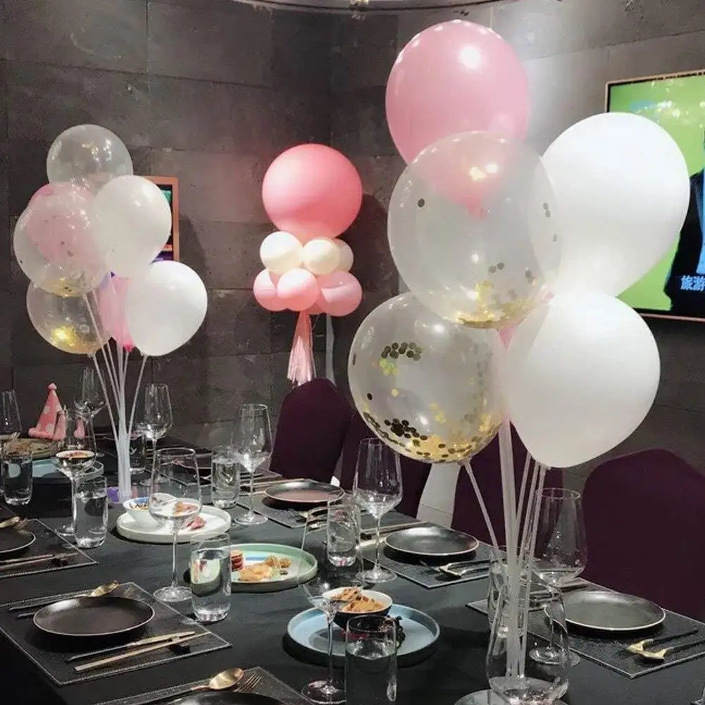  1 Set Balloons Holder Column Stand 7 Tubes Clear Plastic Balloon Stick Birthday Party Valentines De