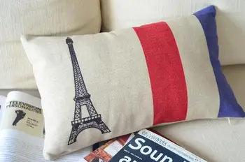 

creative Nordic Nostalgia Eiffel Tower Linen Cotton Waist Pillow Cushion pillow cover Car Office Cushions Home Decor 30cm*50cm