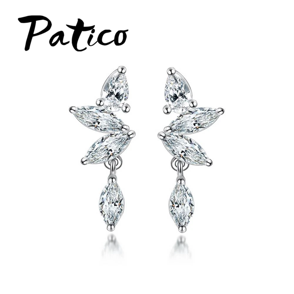 

PATICO Free Shipping Women Leaves Pendant Earrings 925 Sterling Silver Shiny Crystals Wedding Jewelry Fashion Earrings For Sale