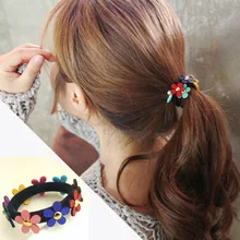1PCS Girls Floral Elastic Hair Bands Fashion Headwear Flower For Women Hair Ties Ponytail Hair Accessories Rubber Band Headdress