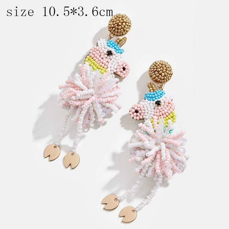 

Dream-it-possible bohemian cute trendy charm big long handmade handmade unicorn bead beaded earrings for women 2019 jewelry