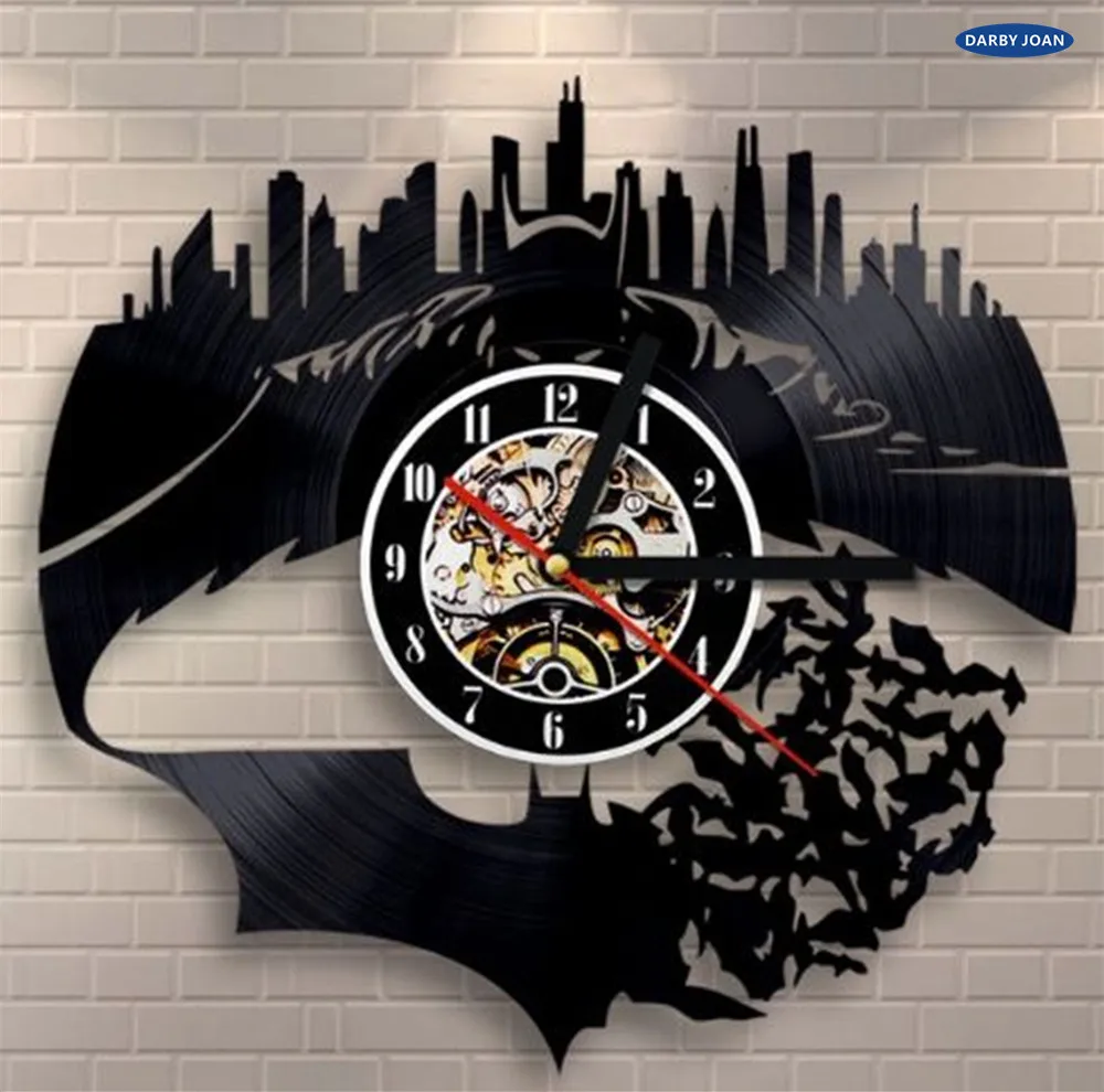 Hot Vinyl Record Wall Clock Batman Arkham City Logo Design Wall Clocks