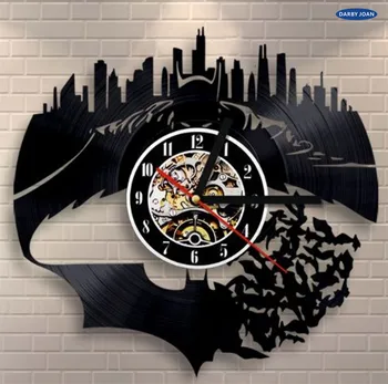 

Hot Vinyl Record Wall Clock Batman Arkham City Logo Design Wall Clocks Quartz Mechanism Black Vinyl Record Reloj