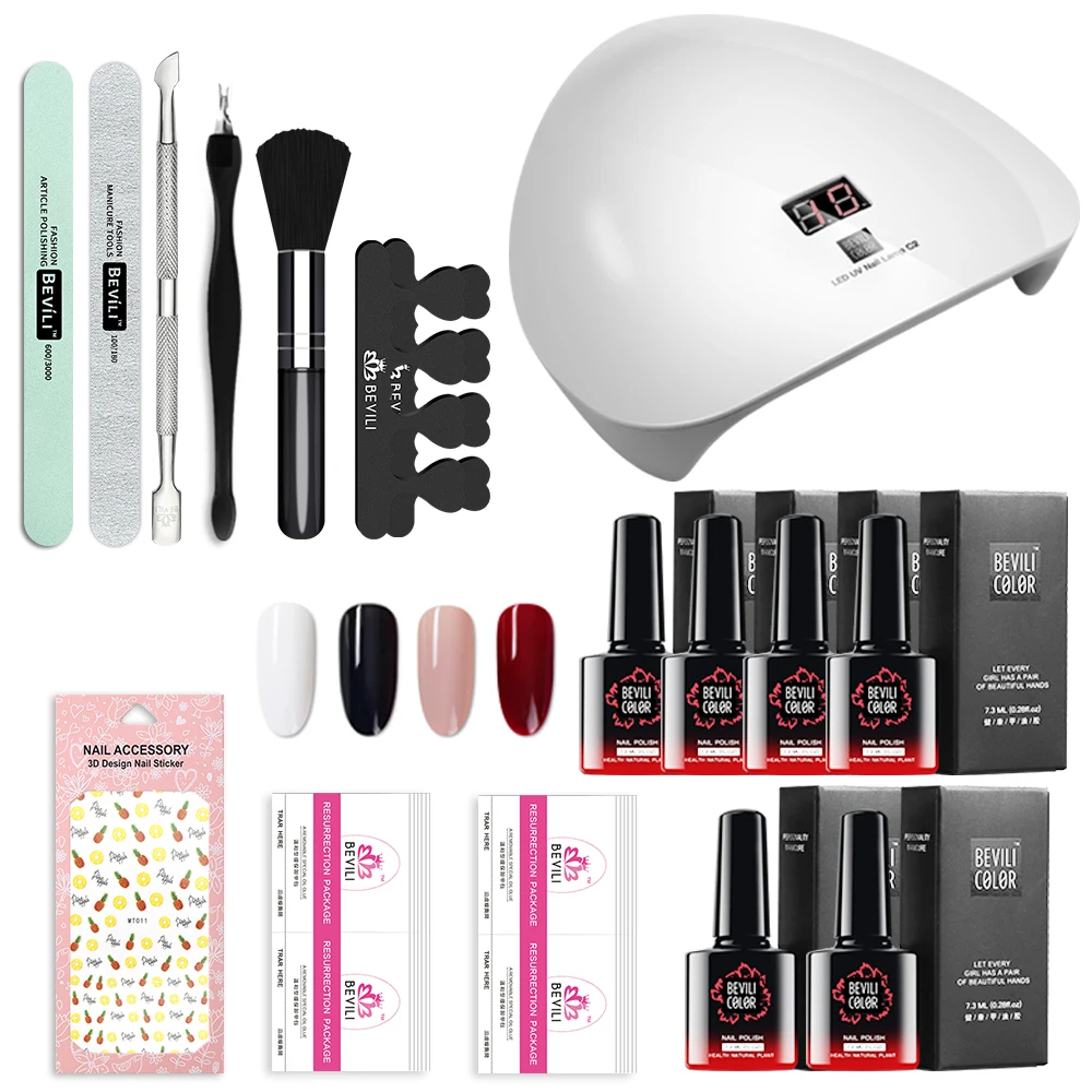 

Gel Nail Polish Kit with 45W UV LED Light, Home Gel Nail Polish Kit Manicure Tools 4 Colors Gel Nail Polish Base and Top Coat