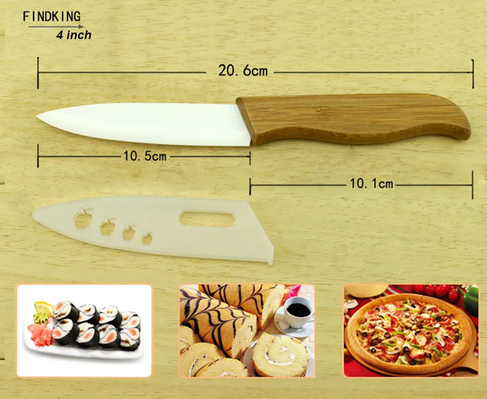 FINDKING бренд Топ бамбуковая ручка с белым лезвием Керамический нож кухонные инструменты " 4" " 6" дюймов+ Чехлы