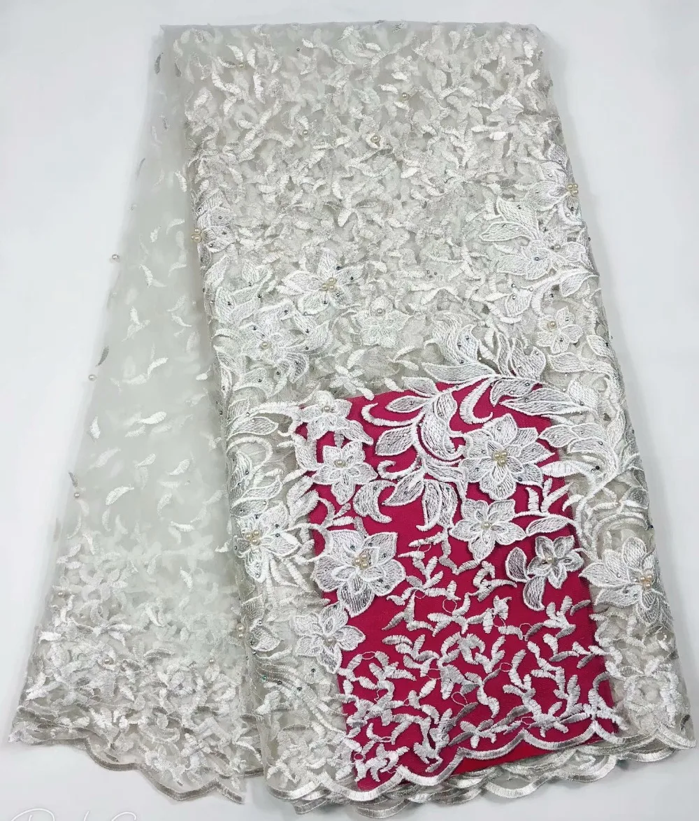 White Latest 2018 African Lace Fabric With Stones Nigerian Embroidered French Tulle lace fabric For Bridal dress yjj1016 | Дом и сад