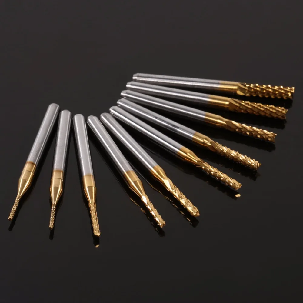 10pcs/set Titanium Coated End Mill Cemented Carbide CNC Milling Cutters