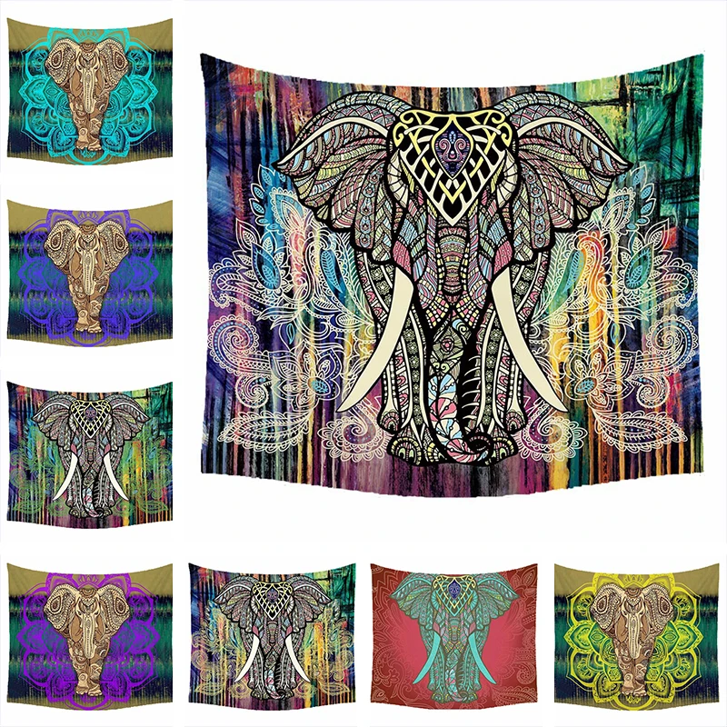 

Elephant Tapestry Colored Printed Decorative Mandala Tapestry Indian 150cmx200cm Bohemian Beach Towel Table Cloth Blanket