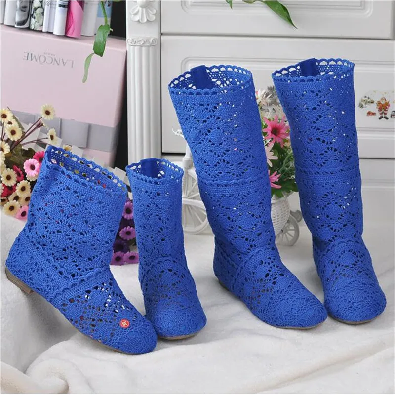 Femininas de Malha Botas de Malha de Fundo Botas de Renda Primavera e Outono Sapatos com Calçados Oca para Primavera e Outono Botas Plano Tubo Alto Baixo Femininas Respiráveis 2021 - 22 High Quality Calçados