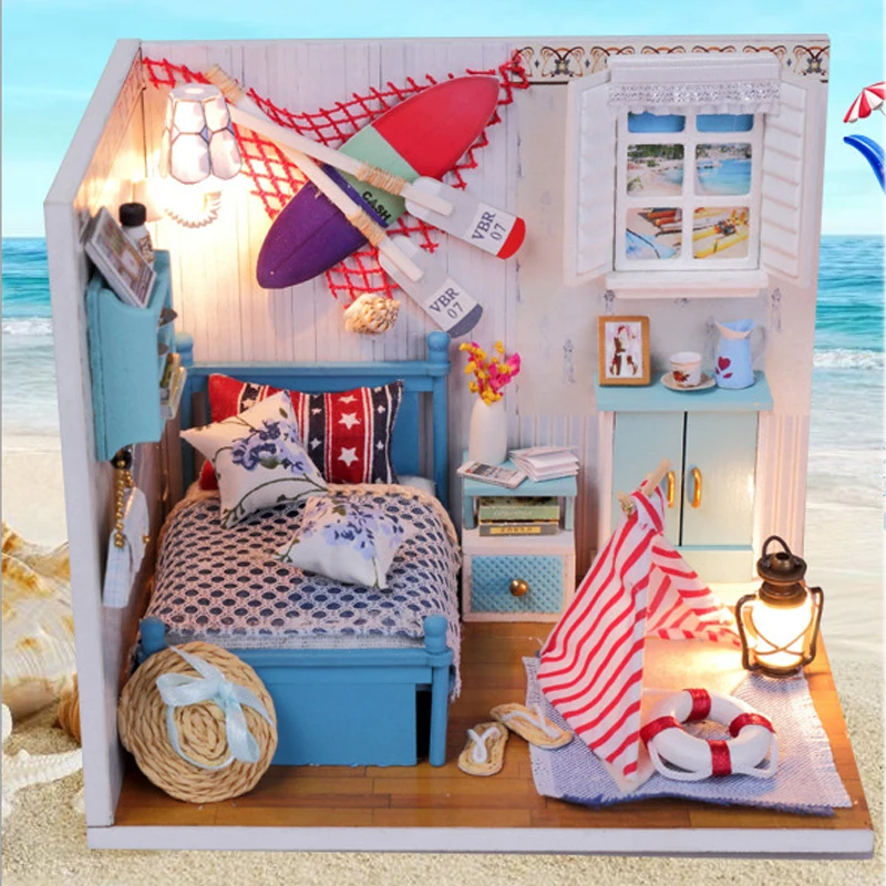 

DIY Model Doll House Casa Miniature Dollhouse with Furnitures LED 3D Wooden House Toys For Children Gift Handmade Crafts M010 #E