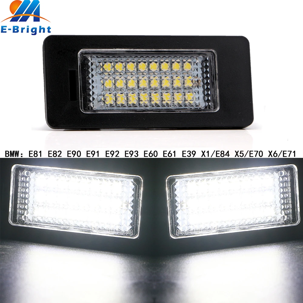 2PCS 2835 24 SMD LED Bulbs Canbus White 6500K Number Plate Light For