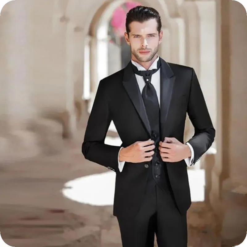 

Italian Black Groom Tuxedos Men Wedding Suits Prom Wear 3Piece Coat Pants Vest Custom Costume Homme Slim Fit Terno Masculino