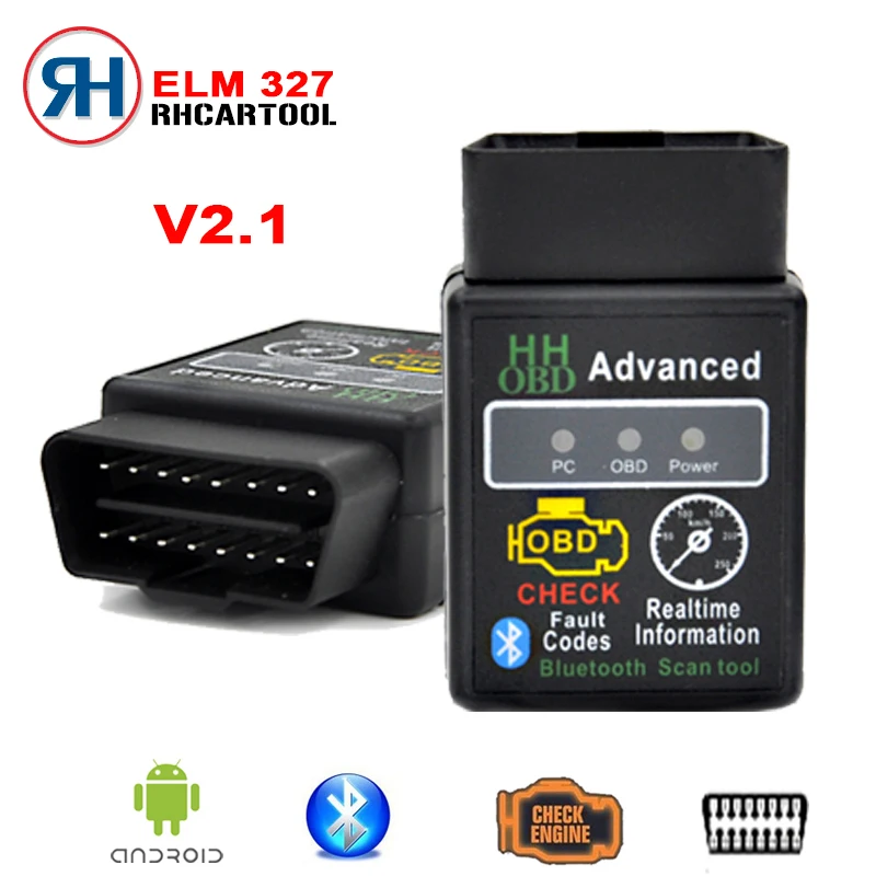 HHOBD диагностический сканер инструмент V2.1 V1.5 OBD2 HH OBD ELM327 работает Android Крутящий момент Bluetooth ELM327 HH OBD интерфейс ELM 327