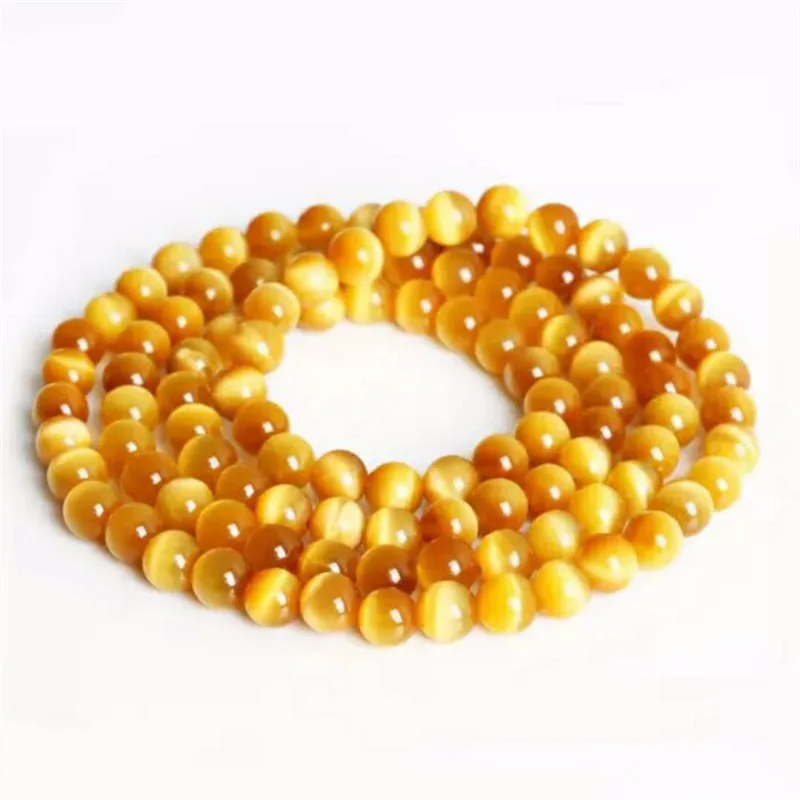 

100% Genuine Natural Gold Yellow Tiger's Eye Bracelets Bead Size 6-8mm Women Men 108 Prayer Round Bead Bracelet AAAAA