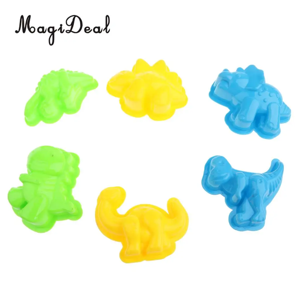 MagiDeal Set of 6 Plastic Model BUilding Kits Sand Molds Dinosaur Beach Sand Molds Sandcastle Toy Box for Kids Children