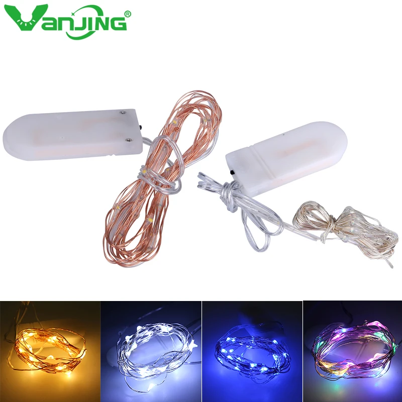

10pcs/lot Micro Led Fairy Lights CR2032 Button Battery Operated 2M 20 LEDS Copper Silver String Light Xmas Wedding Decoration