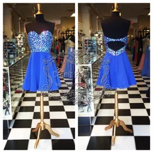 2017 New Schatz Weg Schulter Strass Perlen Sexy Cocktailkleid Schlüsselloch Zurück Short Party Kleid Royal Blue Kleid DESIGN-W982