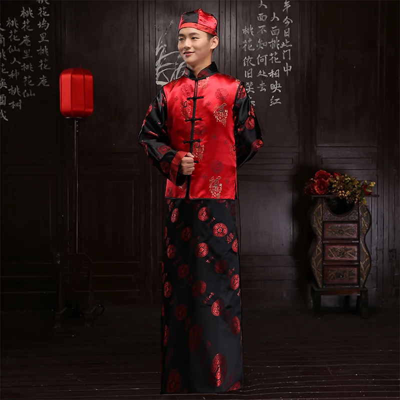 Chinese style show men s suit groom pratensis long sleeve tang suit long gown jacket wedding