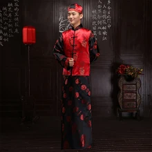 Chinese style show men s suit groom pratensis long sleeve tang suit long gown jacket wedding