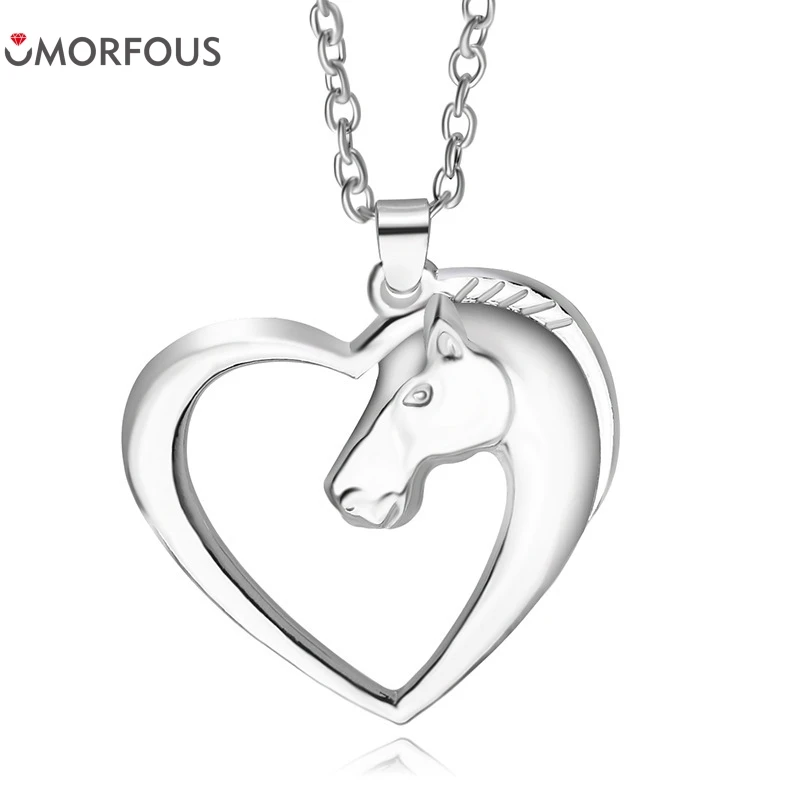 10PCS/Lot Hot Sale High Quality Heart Sharp fashion horse head love necklace pendant for women Gift Wholesale