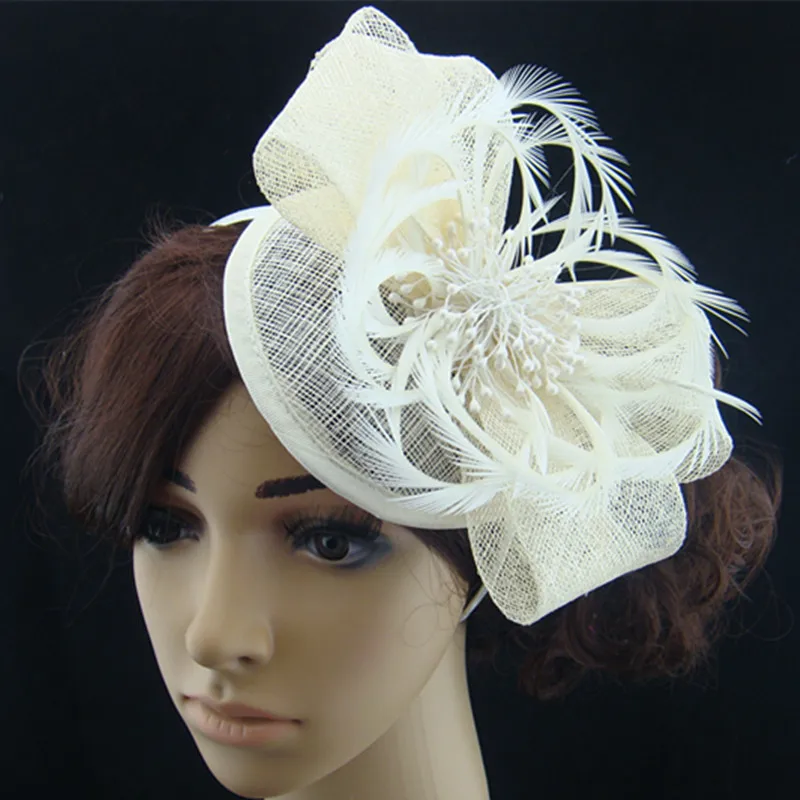 

Charming Beige Sinamay Fascinator Headbands Women Headpiece Nice Church Hair Accessories Bridal Hat For Ladies Event Millinery