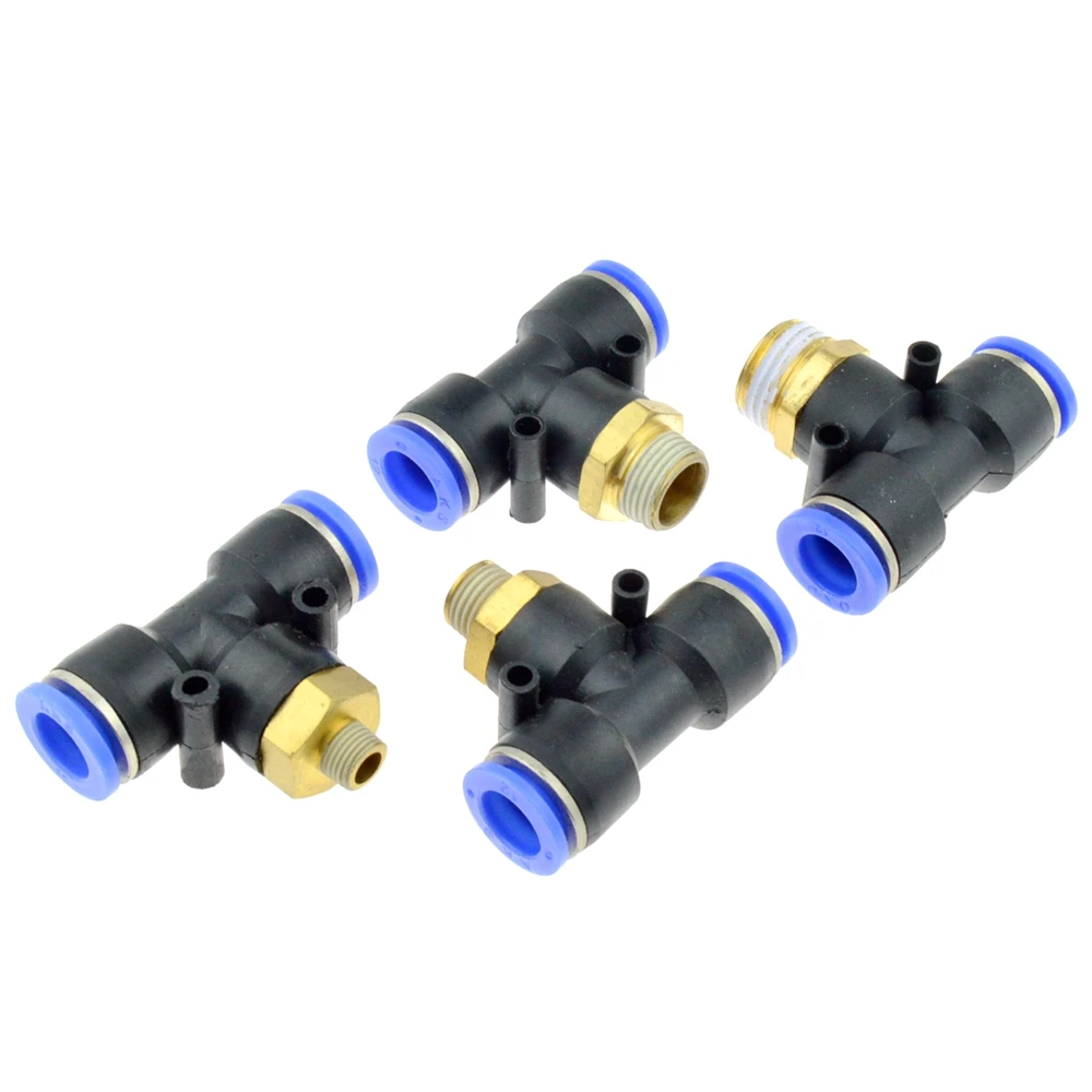 Pneumatic Air Quick Coupler T Joint 12mm OD Hose Fitting to 1/8" 3/8" 1