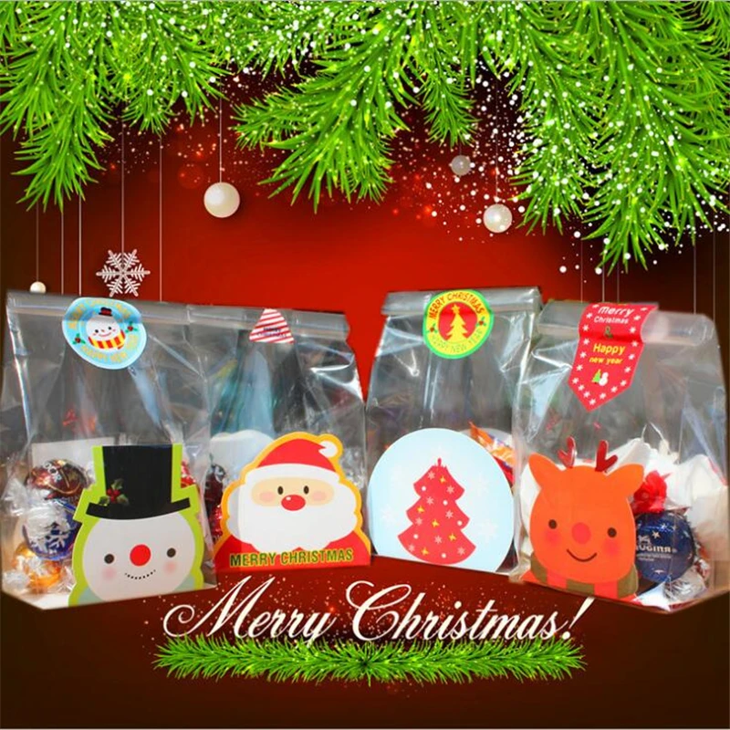 100 наборов рождественские самостоятельные печенья конфеты яблоко шоколад пакеты с бумажной доской и наклейки для свадьбы DIY хлебобулочных изделий