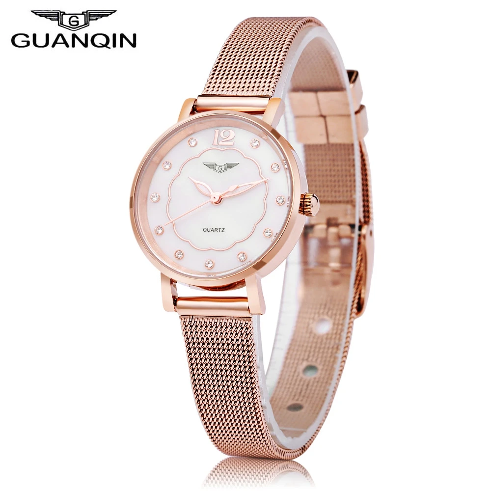 

GUANQIN Female Quartz Watch Petal Artificial Diamond Dial Wristwatch for Women
