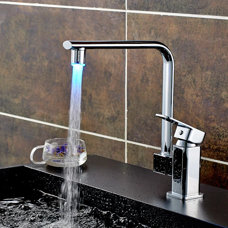

mix water faucet rotate 360 degrees cold and hot bath water temperature control LED kitchen faucet German export