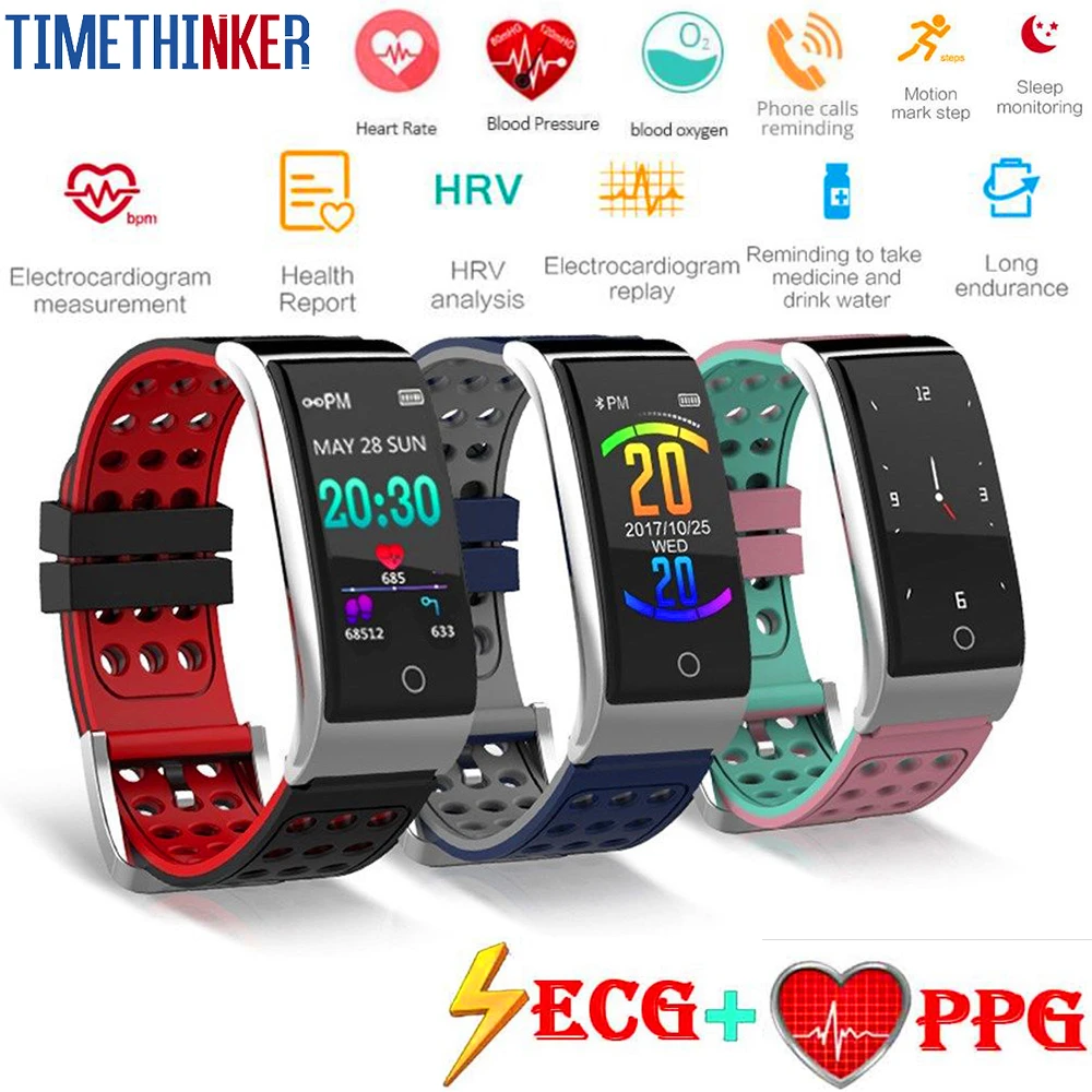 

Timethinker ECG Smart Watch Bracelet Reloj PPG Wristband Elderly Health Blood Pressure Heart Rate Monitor Fitness Tracker E08