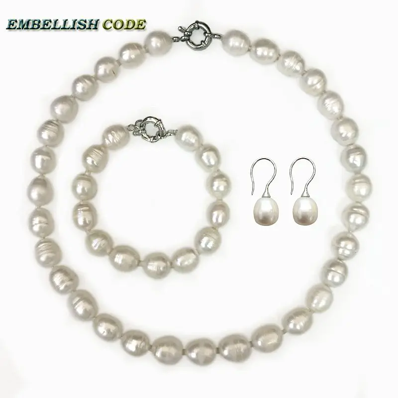 

necklace bracelet earring set classic Screw thread semi baroque Cylinder elongate teardrop shape white natural freshwater pearl