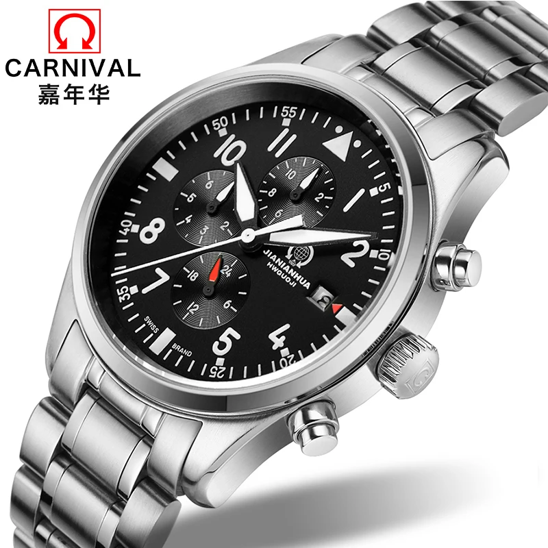 

Switzerland CARNIVAL Watches Men Multifunction Auto Watch Luxury Brand relogio masculino 100M Waterproof Mens Wristwatch C8592-7