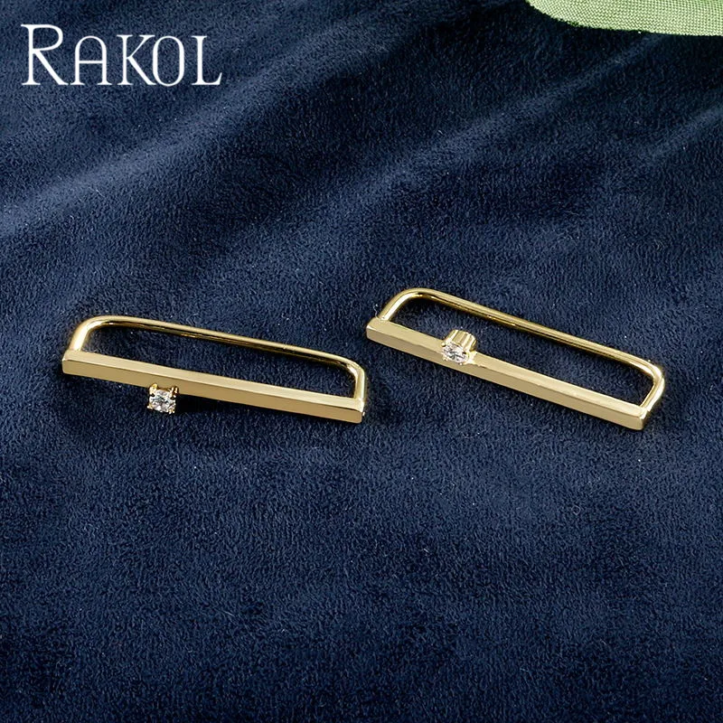 Женские серьги клипсы с фианитом RAKOL золотые для ушей праздничные аксессуары на