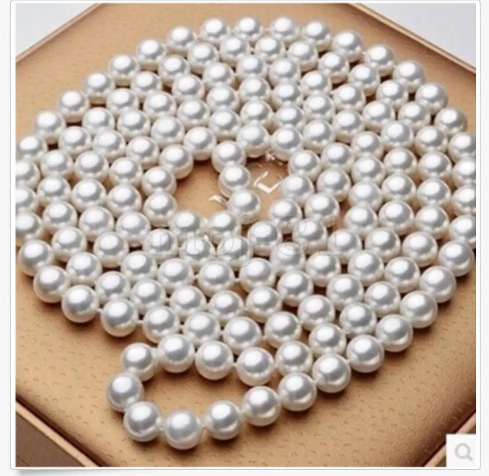Великолепный пресноводных 9-10 мм круглый белый жемчужное ожерелье 48 дюймов 925 серебро