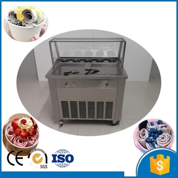 

free ship CE R410 R404 fry ice cream machine fried ice roll pan machine flat pan double pan rolled fried ice cream rolls machine