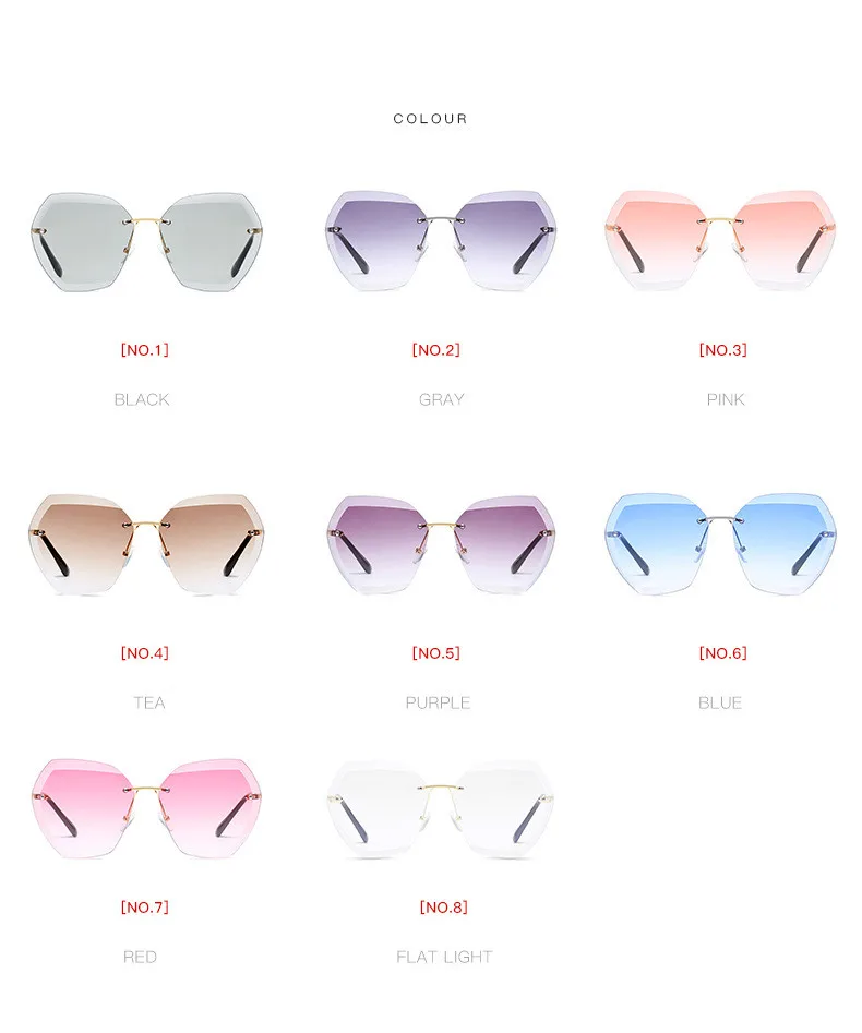 Роскошные солнцезащитные очки без оправы Для женщин Брендовая дизайнерская обувь лето негабаритных Винтажные Солнцезащитные очки