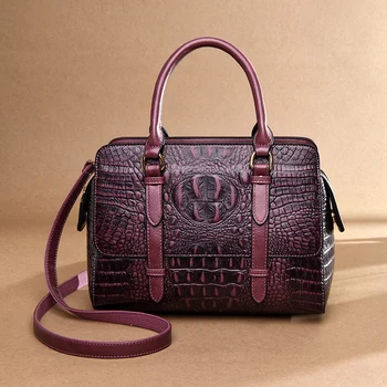 

2019 New Women Genuine Leather Handbags Crocodile Pattern Women Shoulder Bags Vintage Fashion Top-handle Handbags Crossbody Bags